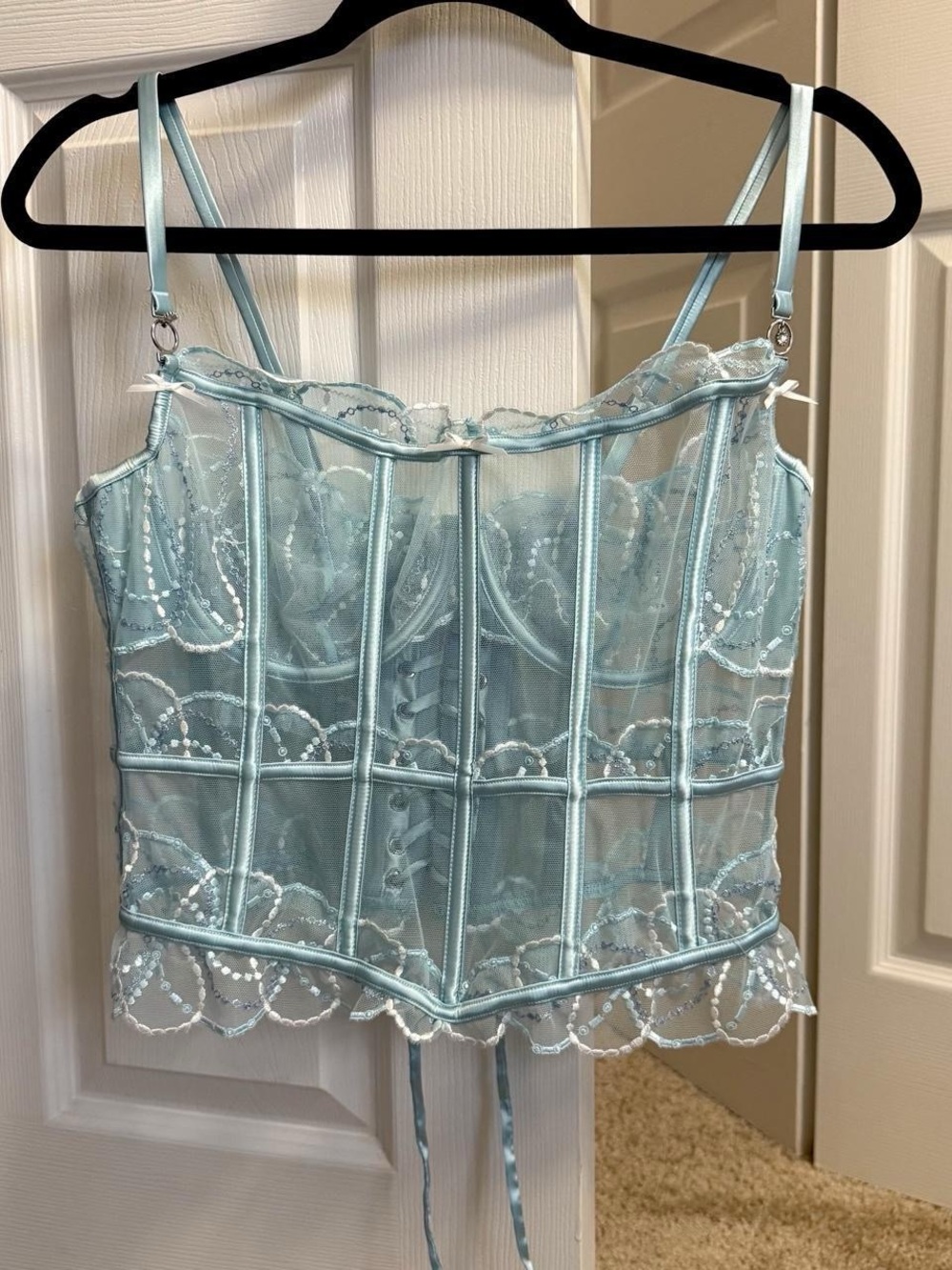Sheer Lace Bustier Crop Top in Light Blue - Picture 6 of 6